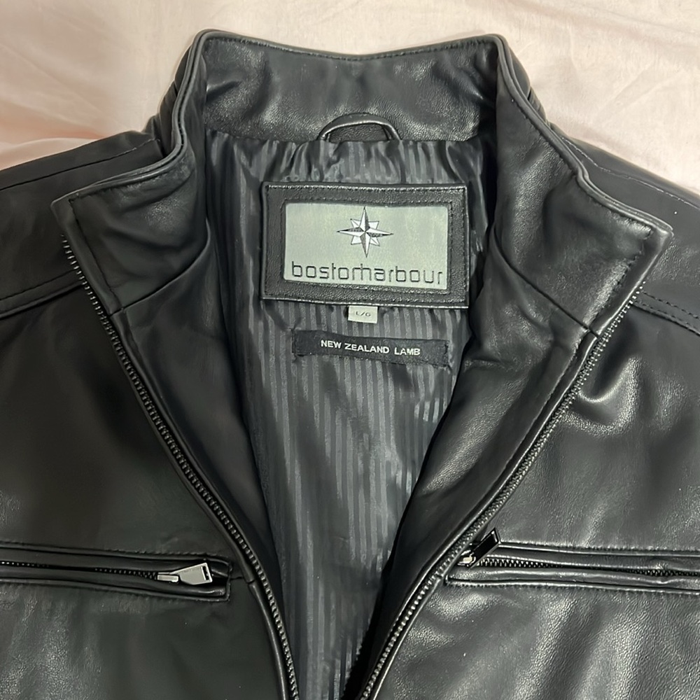 BOSTON HARBOUR Men's Black Leather Jacket Size:Large